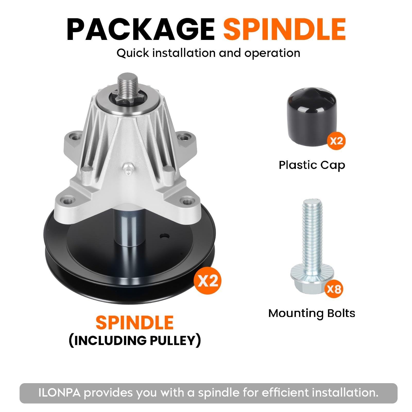 ILONPA spindle with included hardware set showing everything needed for install