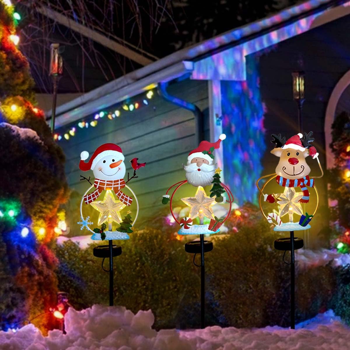 ILOVERD close-up of snowman, Santa, reindeer detailed metal silhouettes and LED benefit