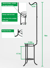 iLTreFlo shepherd's hook detail with hanging pot illustrating versatile hanging option