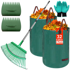 ILYZTL front view of rake with bags showing compact set and quick cleanup benefit