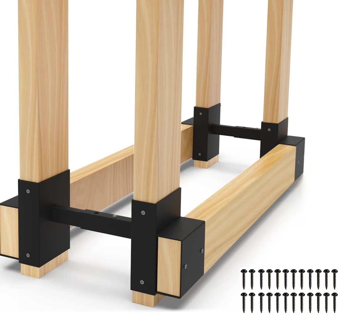 Artibear 2x4 Firewood Rack Bracket Kit - Adjustable 3-Depth Steel Supports, Rust-Resistant Pair, Raises Wood 4in