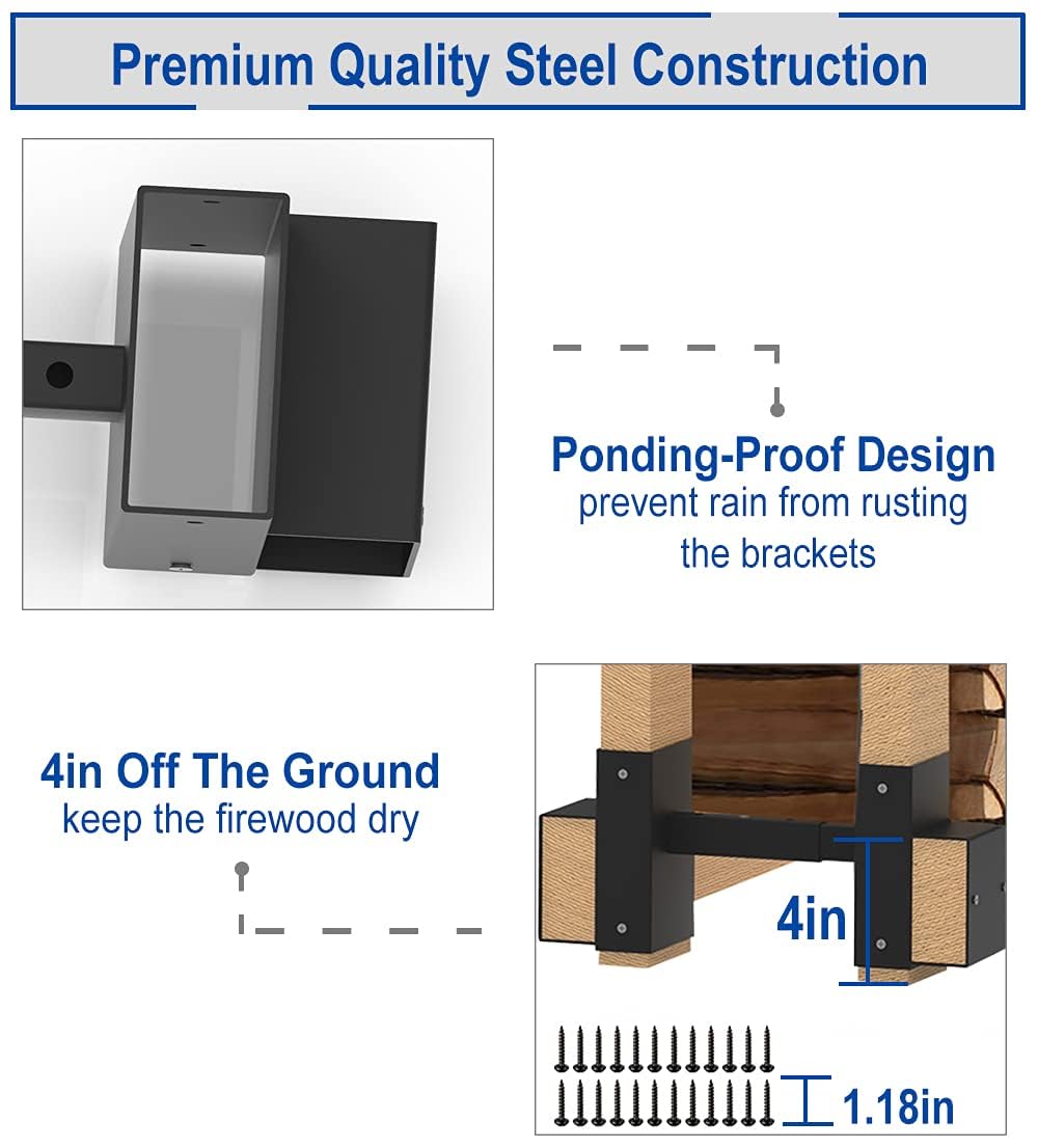 Artibear 2x4 Firewood Rack Bracket Kit - Adjustable 3-Depth Steel Supports, Rust-Resistant Pair, Raises Wood 4in