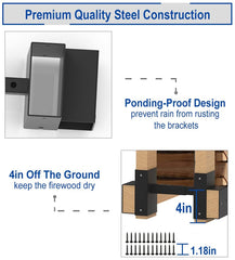 Artibear 2x4 Firewood Rack Bracket Kit - Adjustable 3-Depth Steel Supports, Rust-Resistant Pair, Raises Wood 4in