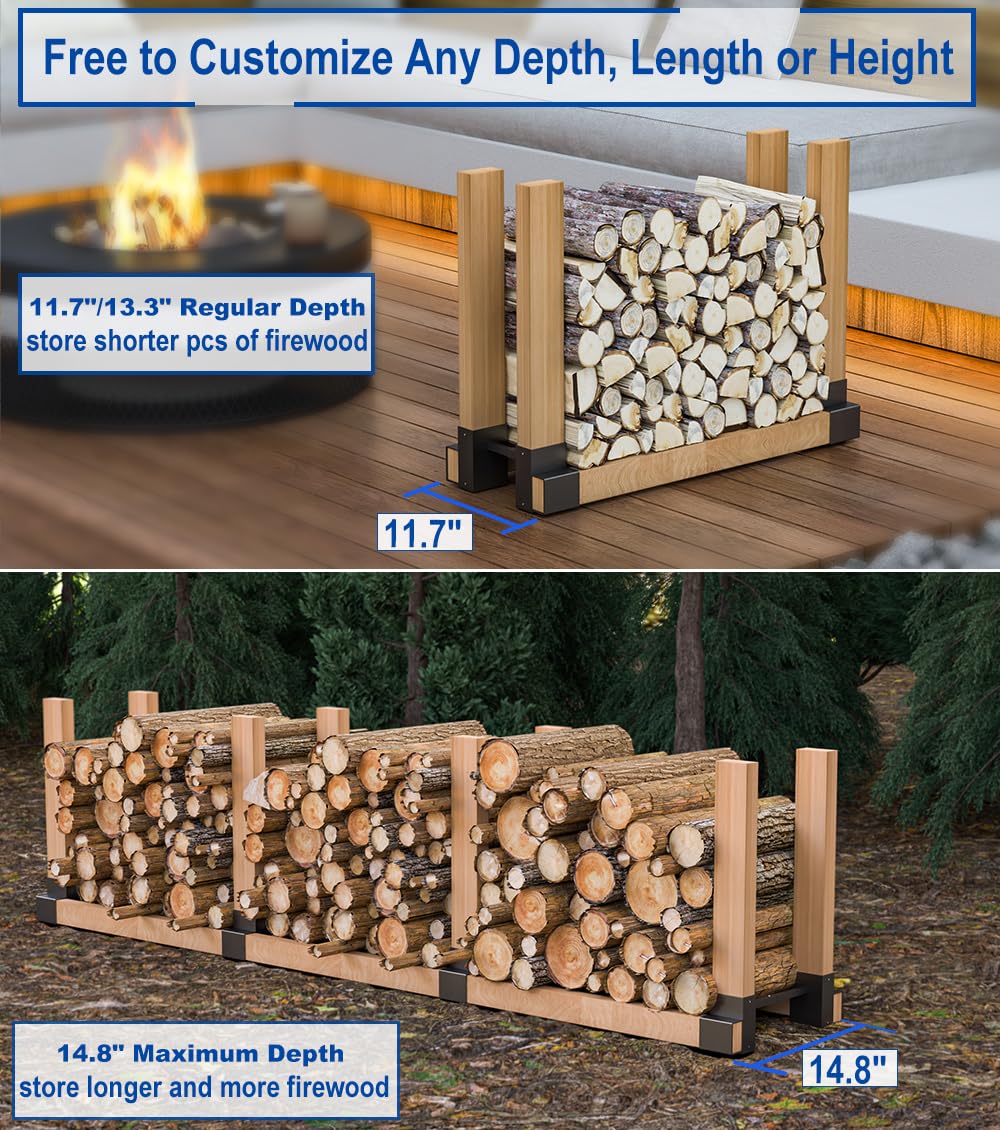 Artibear 2x4 Firewood Rack Bracket Kit - Adjustable 3-Depth Steel Supports, Rust-Resistant Pair, Raises Wood 4in