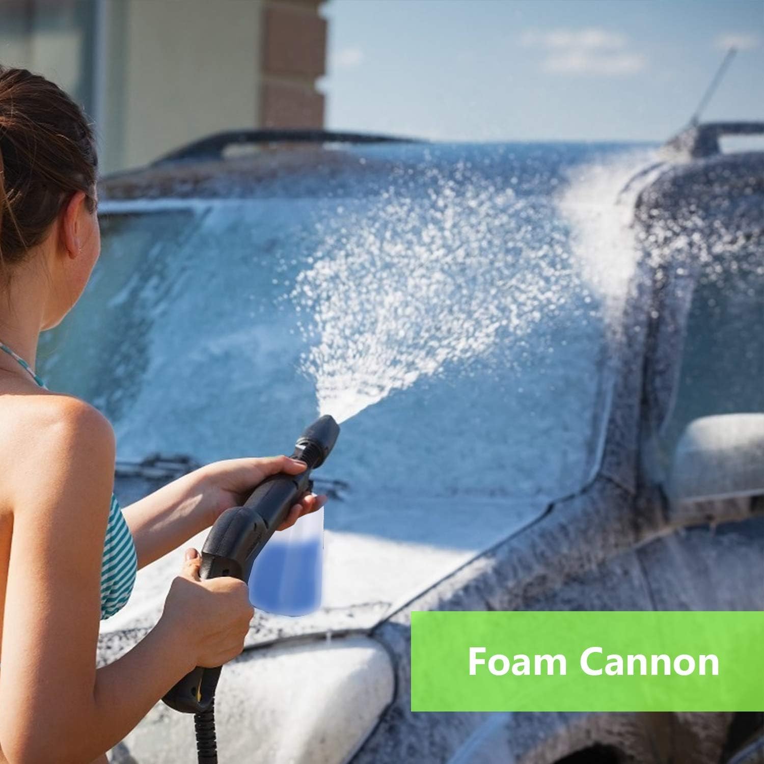 Imdot washer cleaning a car showing powerful spray and time-saving results