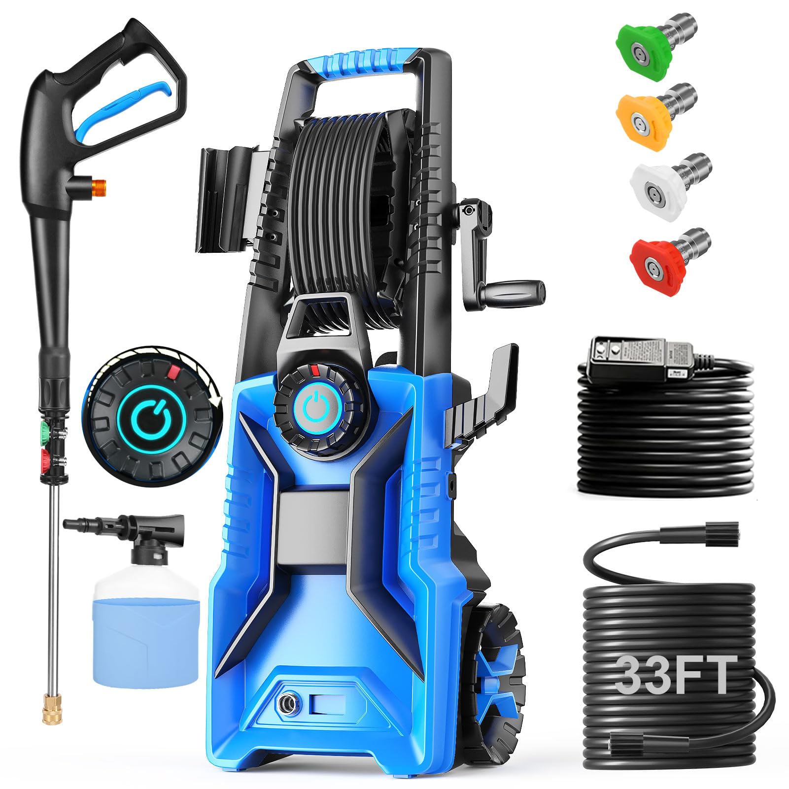 Imdot front view of pressure washer showing compact design and portability benefits