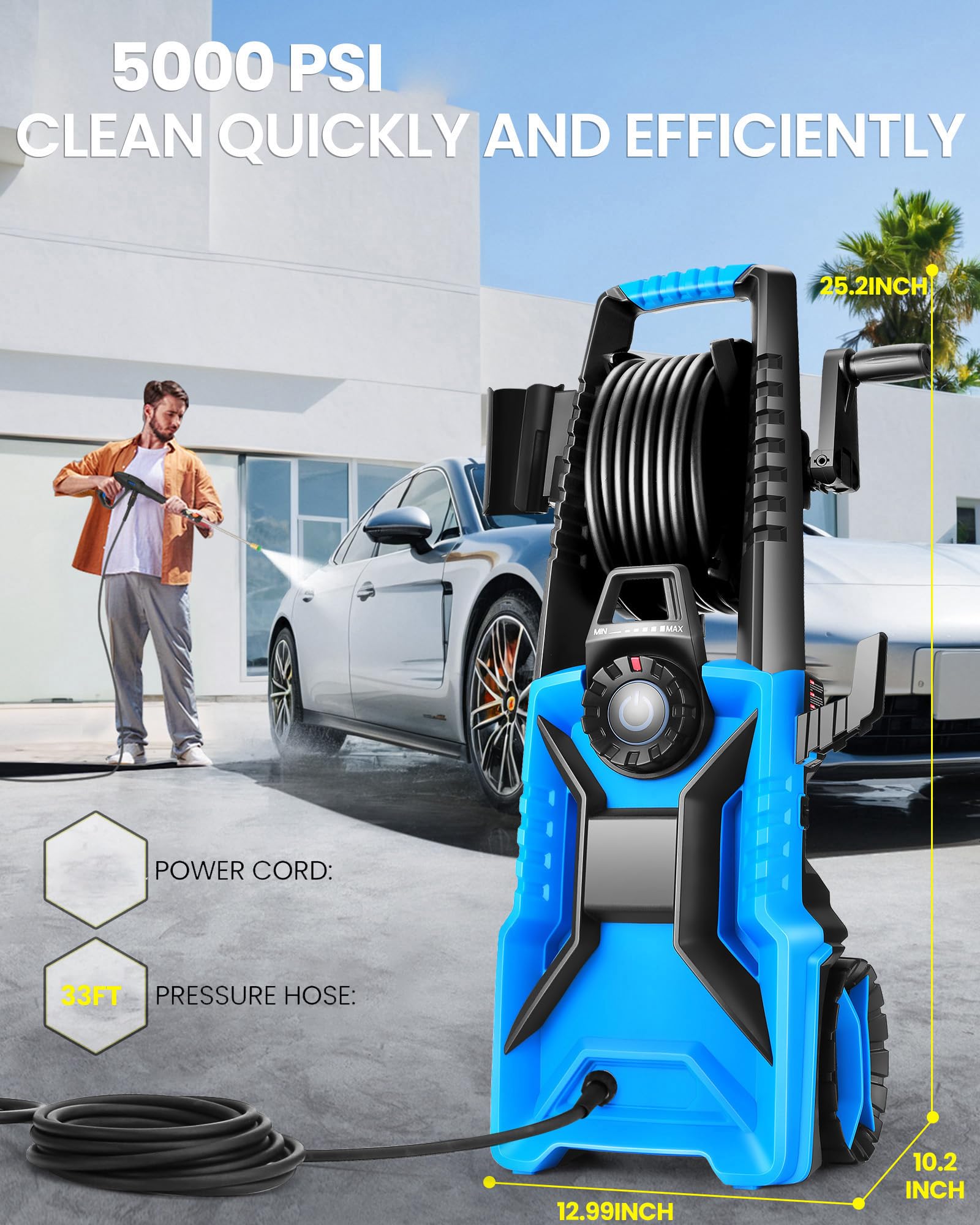 Imdot pressure washer cleaning driveway illustrating powerful stain removal