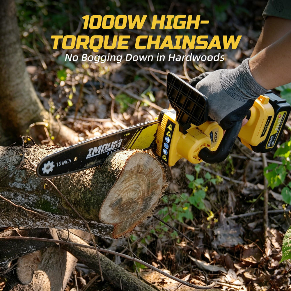 IMOUMLIVE close-up of 10-inch guide bar showing durable cutting surface