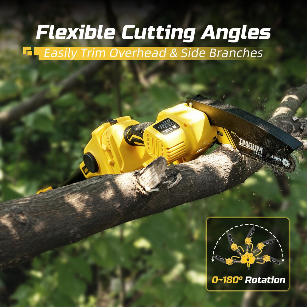 IMOUMLIVE cutting branches in a garden showing safe ground-level trimming