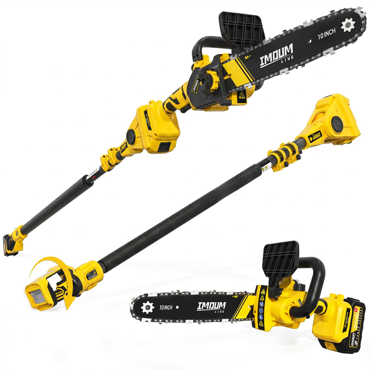 IMOUMLIVE front view of pole saw showing form and reach for efficient trimming