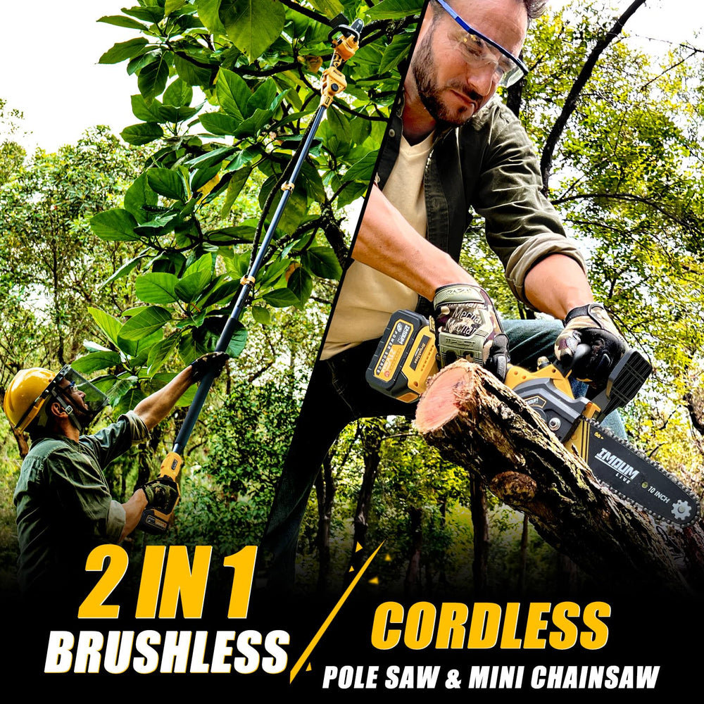 IMOUMLIVE mini chainsaw in handheld mode demonstrating compact cutting convenience