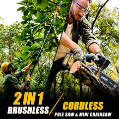 IMOUMLIVE mini chainsaw in handheld mode demonstrating compact cutting convenience