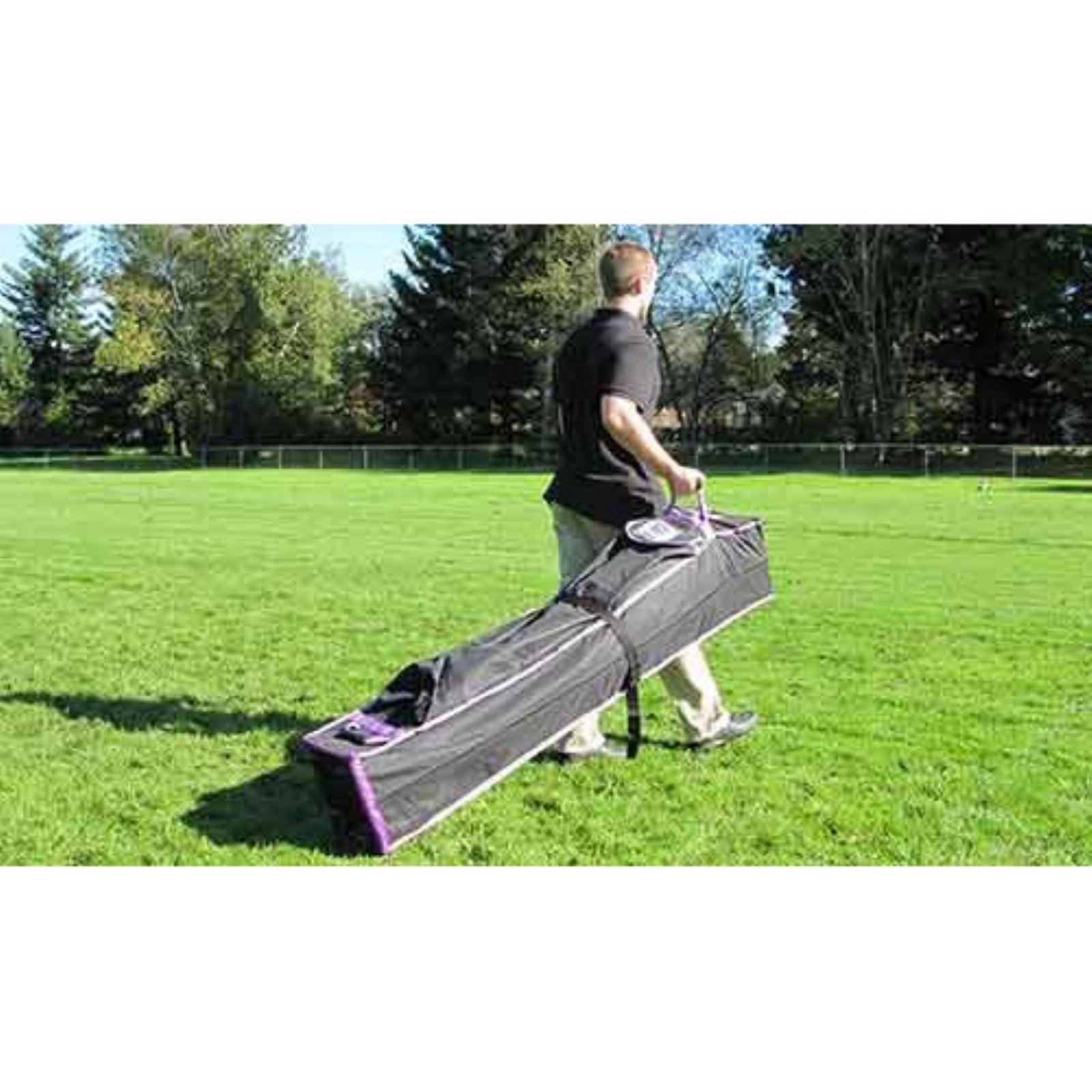 IMPACT canopy size comparison beside a person to show universal fit benefit
