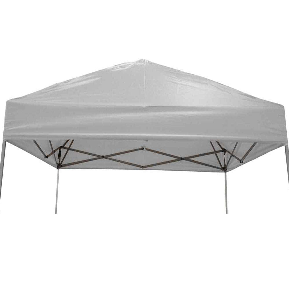 IMPACT canopy front view showing full light grey top and clean valance, durable shade