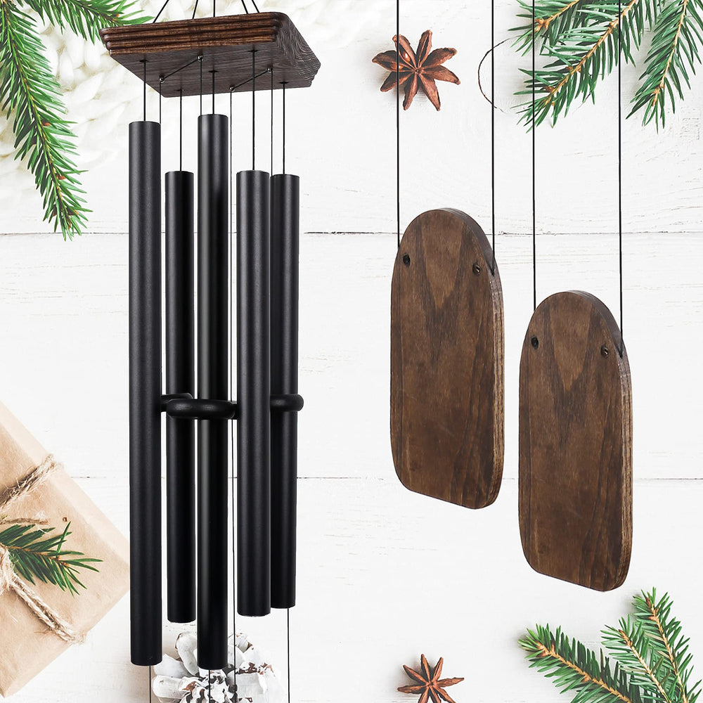 Implication 48-inch wind chime front view showing elegant black finish and large presence