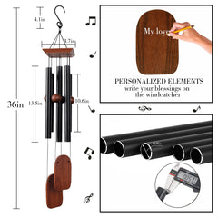 Implication wind chime close-up of aluminum tubes highlighting powder-coated surface and rich tonal quality benefit: durable tone