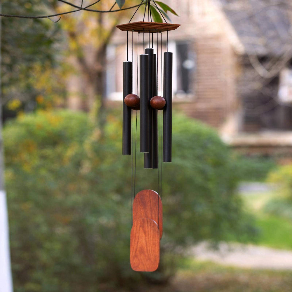 Implication wind chime beside measuring ruler illustrating 36-inch length benefit: accurate size reference