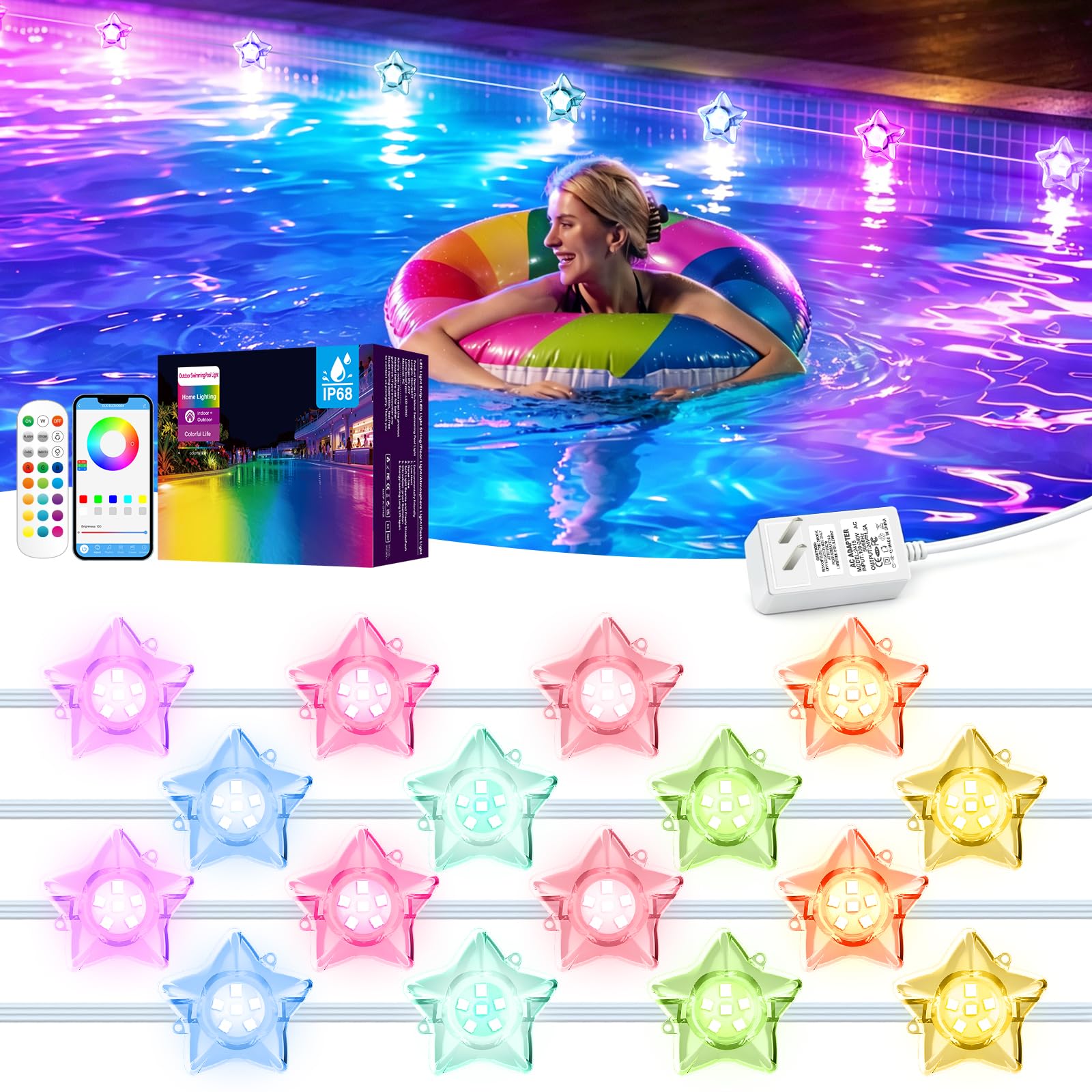Implimage front view lit pool showing bright vibrant ambiance