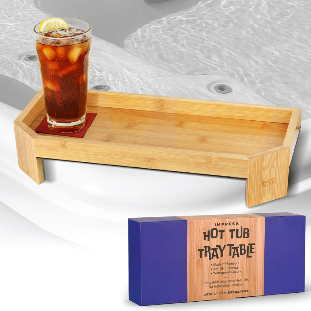IMPRESA bamboo tray front view showing sleek waterproof finish and modern design benefit: stylish durability
