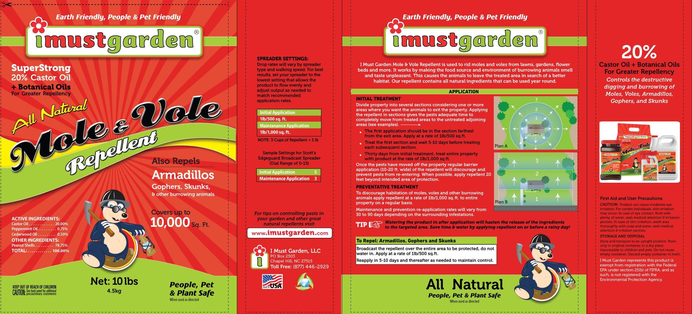 IMUSTGARDEN granules spread across turf protecting lawn from mole damage