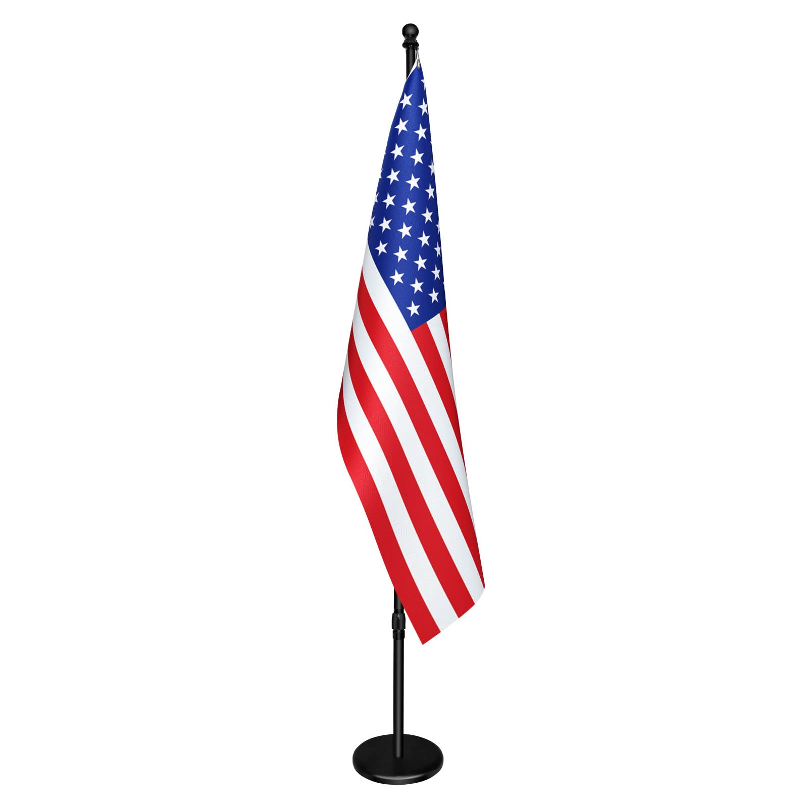 IN WHICH BAY front view of assembled flagpole showing stable display