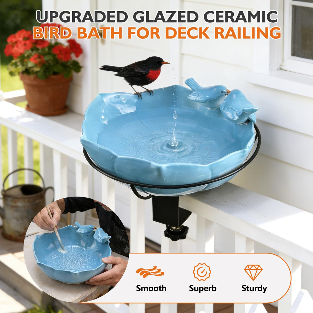 inanil close-up of adjustable clamp securing bird bath offering stable mount on rail