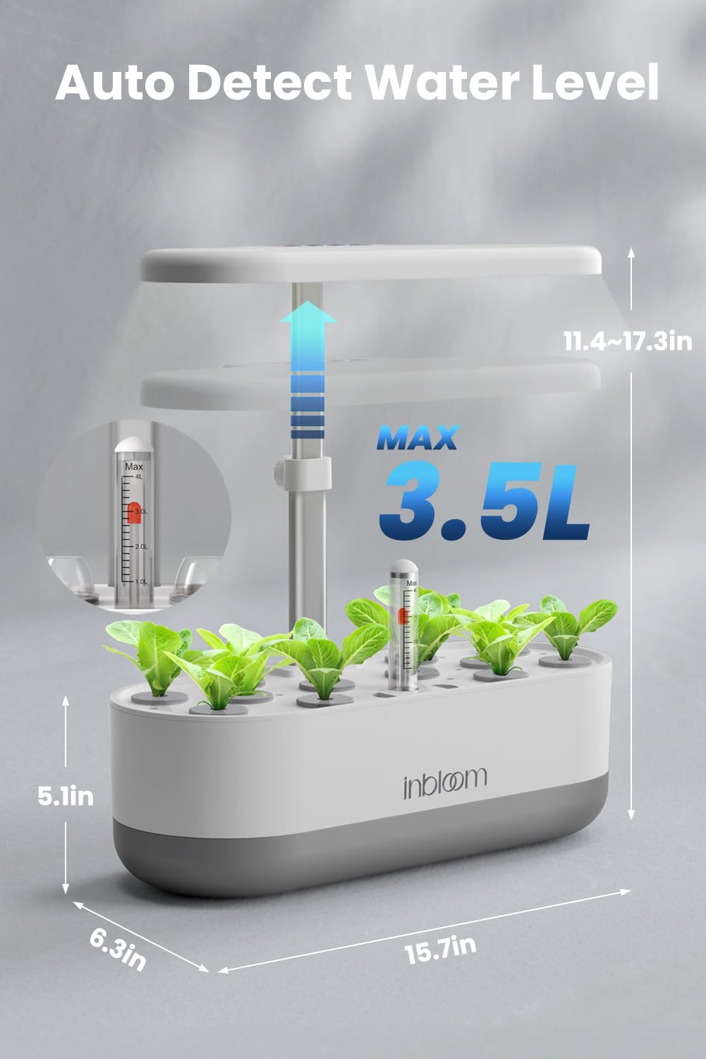 inbloom control panel and labels showing simple buttons for timer and light adjustments