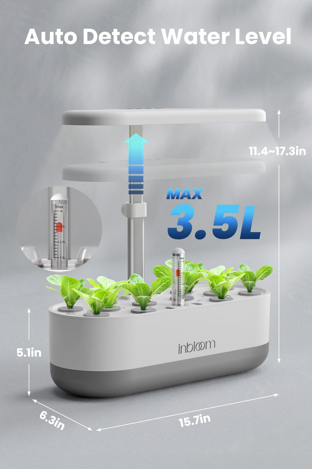 inbloom control panel and labels showing simple buttons for timer and light adjustments