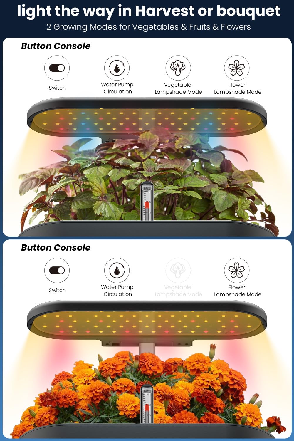 inbloom reservoir with visible water level indicator for easy refill monitoring