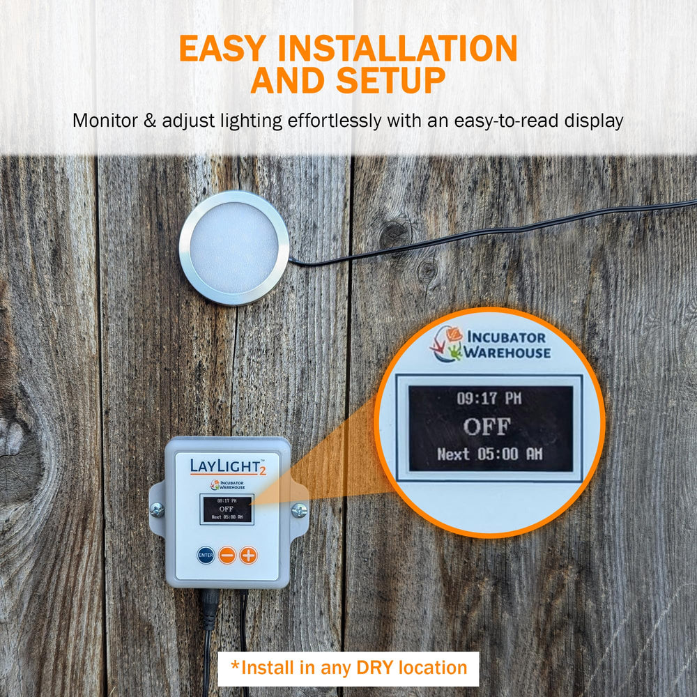 Incubator Warehouse LayLight2 LED close-up highlighting bright output and efficiency
