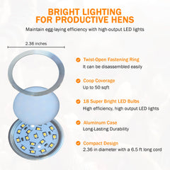 Incubator Warehouse LayLight2 mounted in a chicken coop providing even lighting for hens