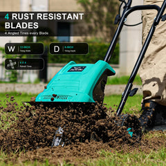 IncwBo close-up of four rust-resistant blades for durable soil cutting