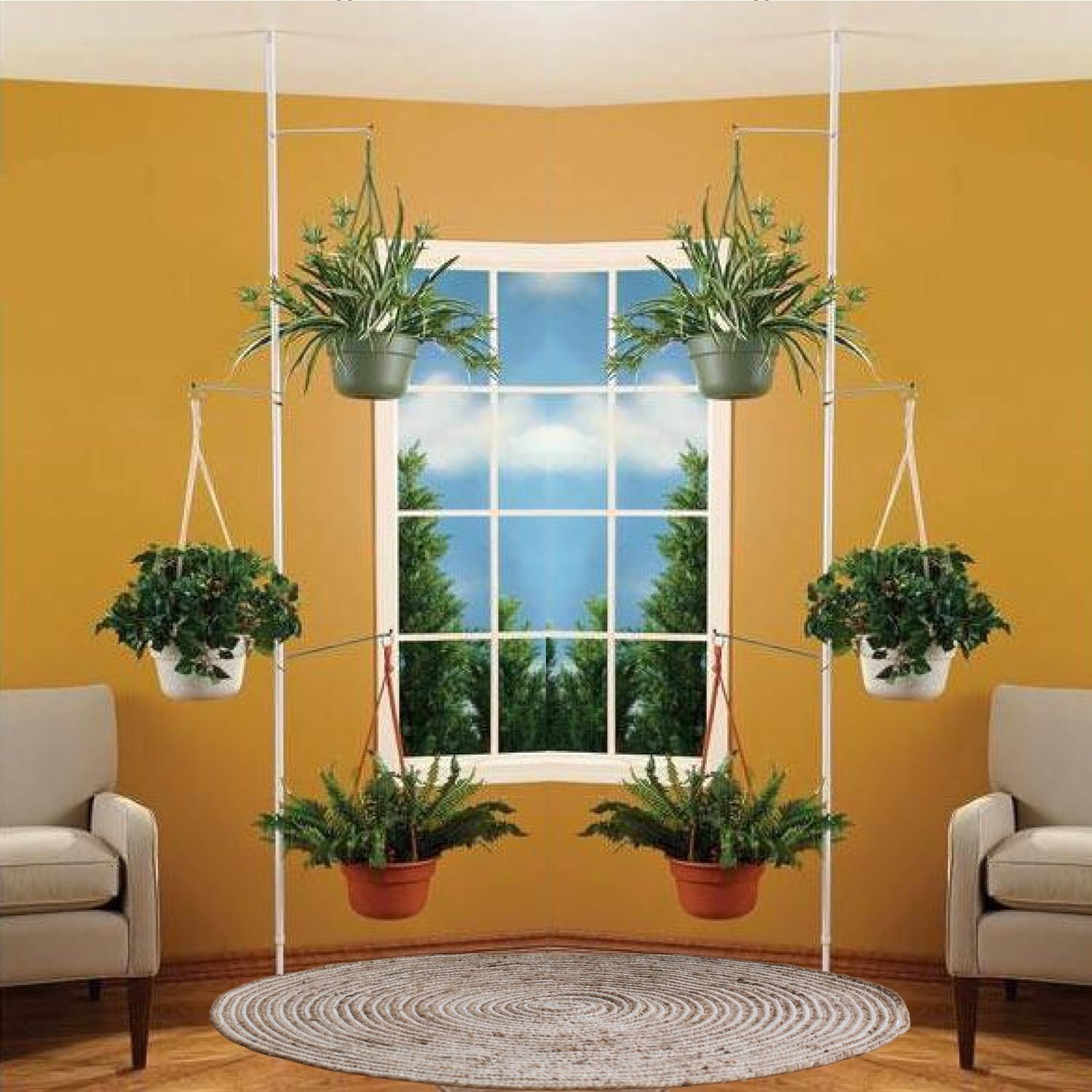 INDOOR PLANT POLE with plants showing height scale and layered visual impact