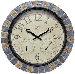 Infinity Instruments front view showing clock thermometer hygrometer benefits outdoor timekeeping