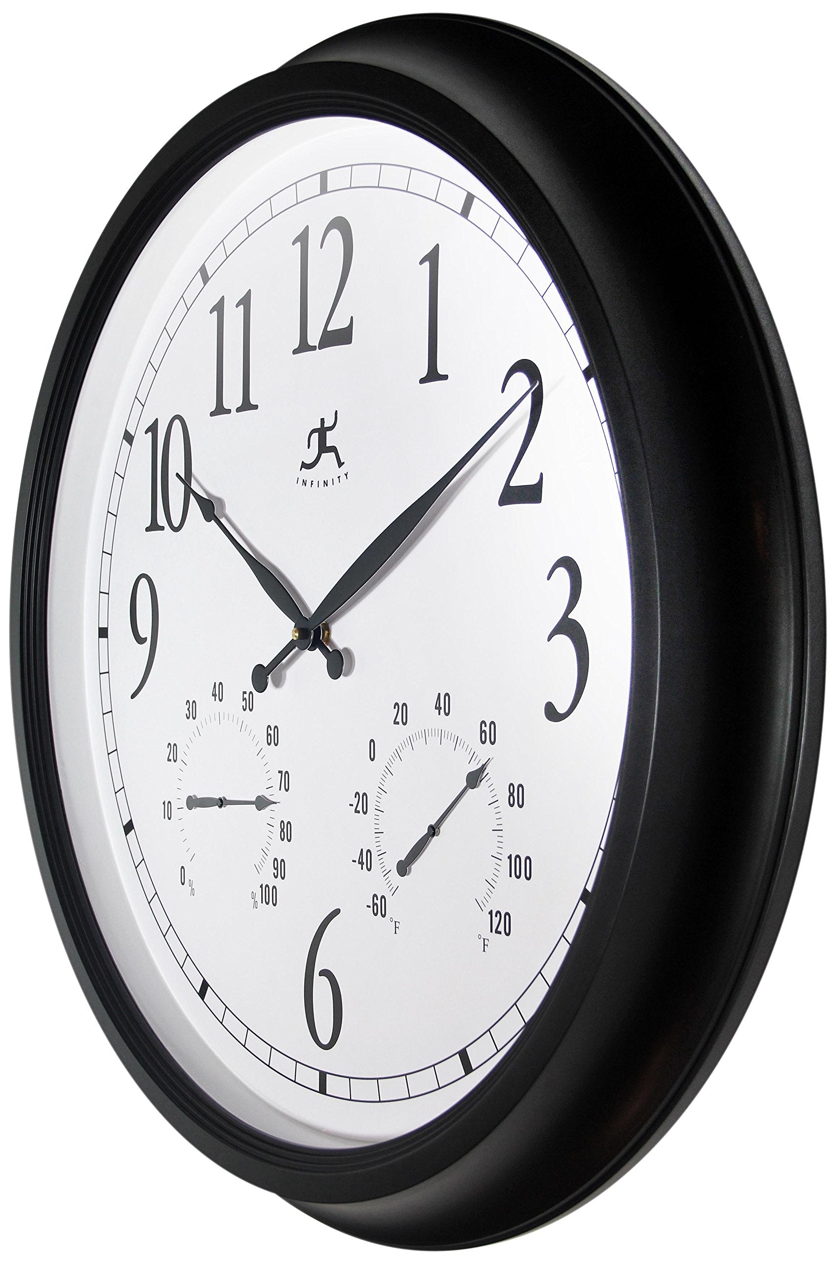 Infinity Instruments dial detail with thermometer and adjustable hygrometer for quick readings