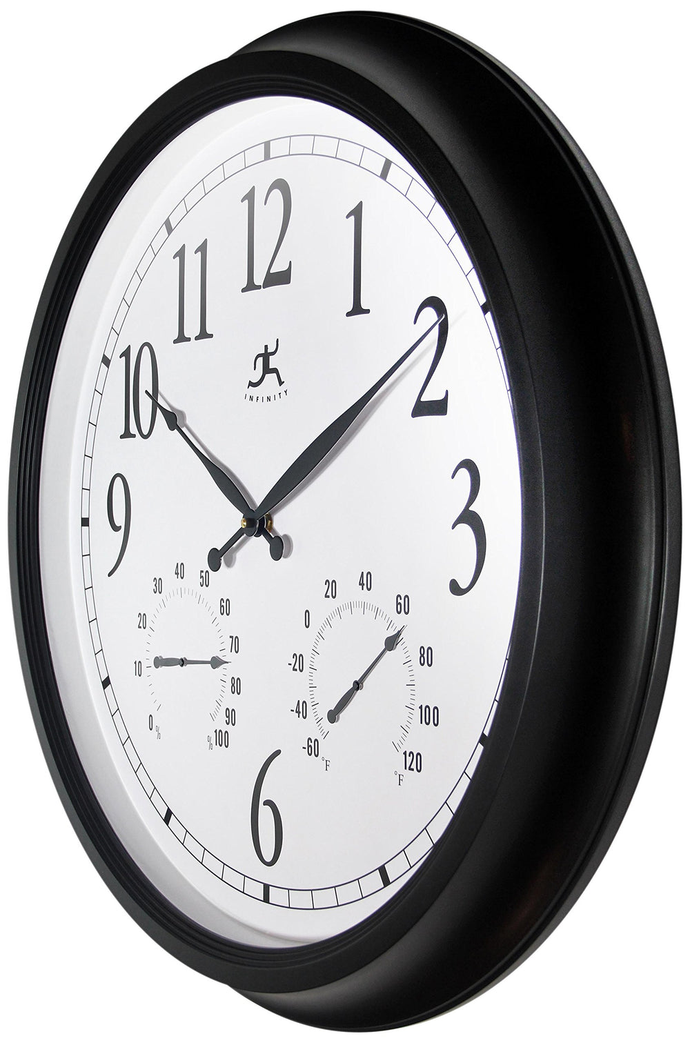 Infinity Instruments dial detail with thermometer and adjustable hygrometer for quick readings