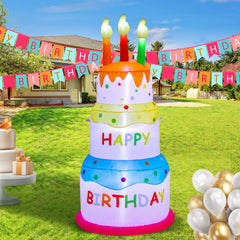 InfleasJoiy front view of six-foot cake, bright party centerpiece