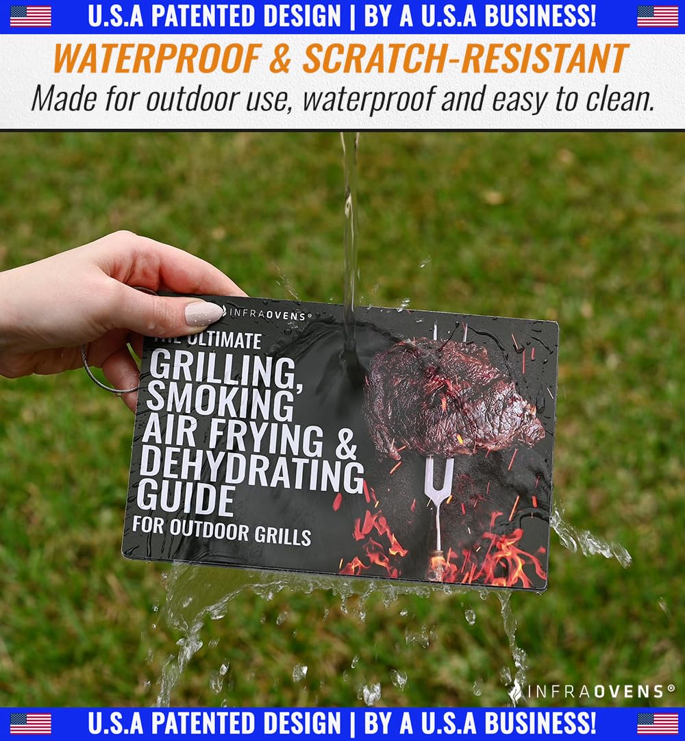 INFRAOVENS waterproof cooking guide attached to grill for quick reference