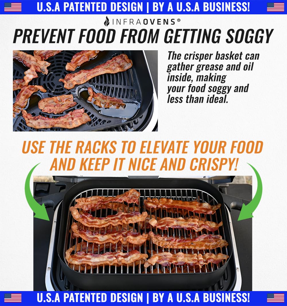 INFRAOVENS rack inside crisper basket for air-fry crisping versatility