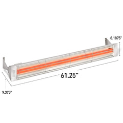 Infratech WD-6024 SS element close-up showing dual elements and heat output benefit efficient warmth