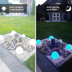 infray ground-installed globe lit at dusk offering stable outdoor anchoring