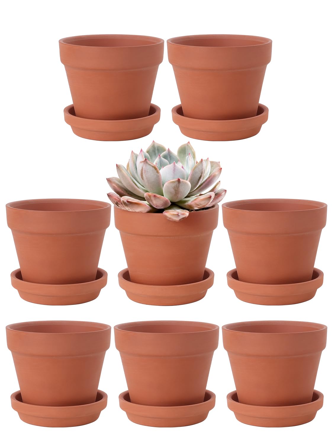 INGOFIN front view of eight 4-inch terracotta pots showing uniform set and classic look
