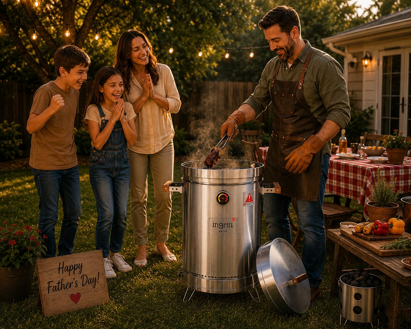 INGRILL grilling in use at a backyard scene demonstrating versatile cooking