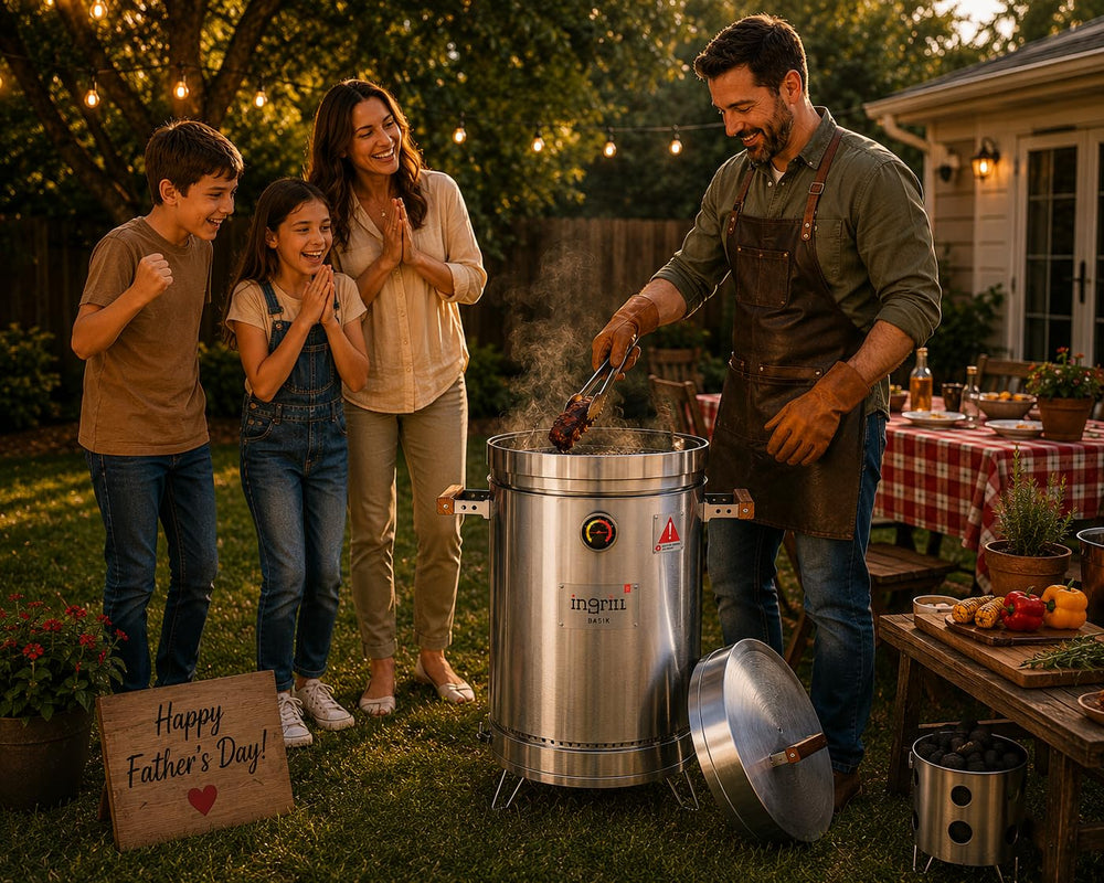 INGRILL grilling in use at a backyard scene demonstrating versatile cooking