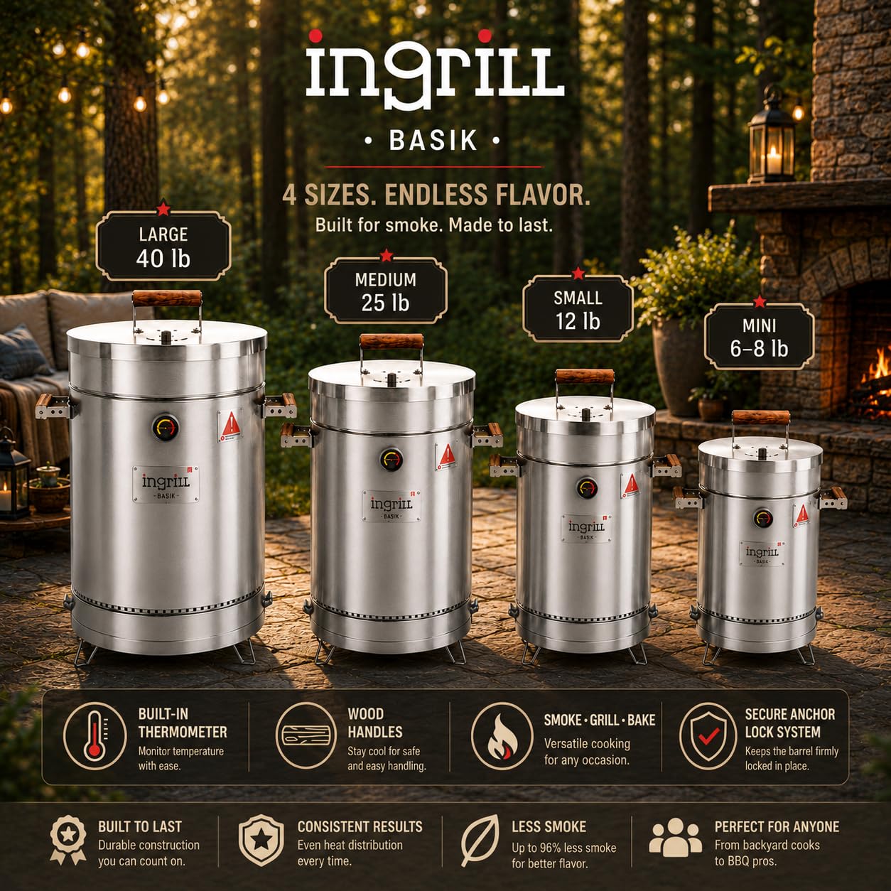 INGRILL next to camping gear to show portable size and outdoor convenience