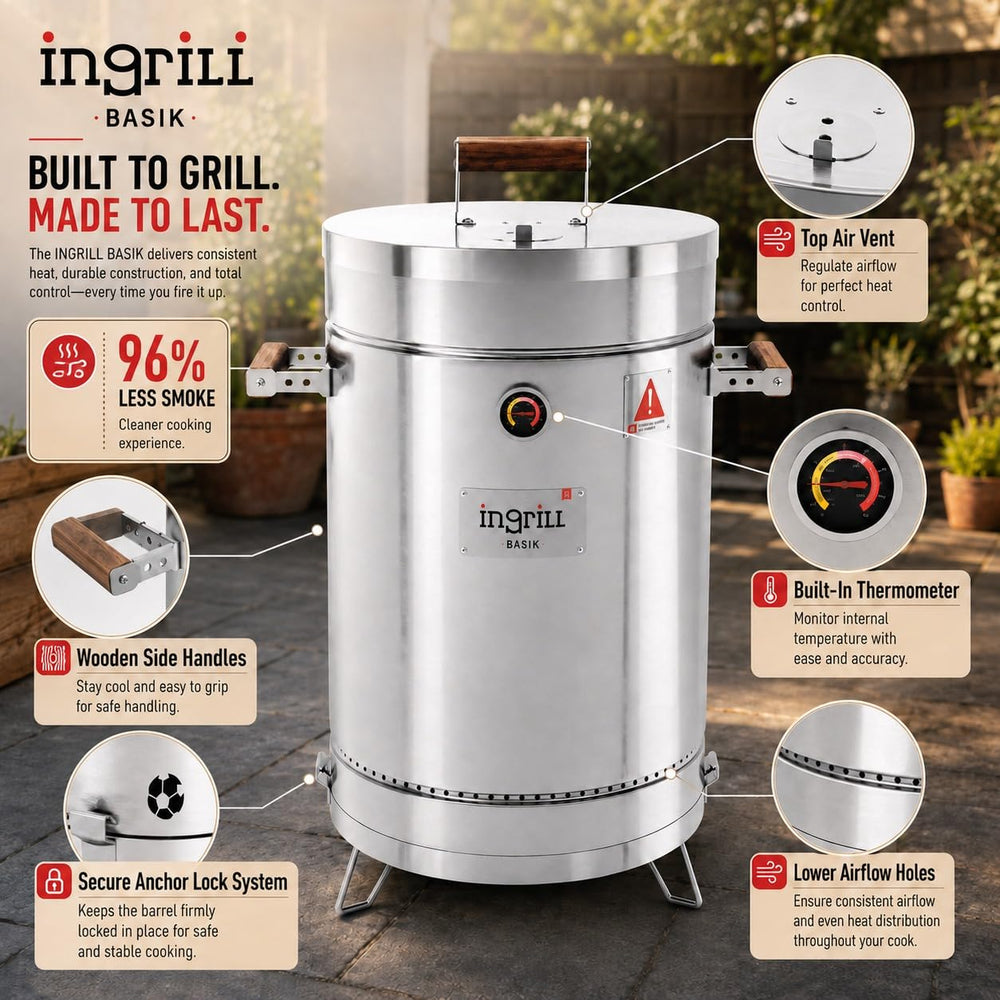 INGRILL built-in thermometer and top vent detail for easy temperature control