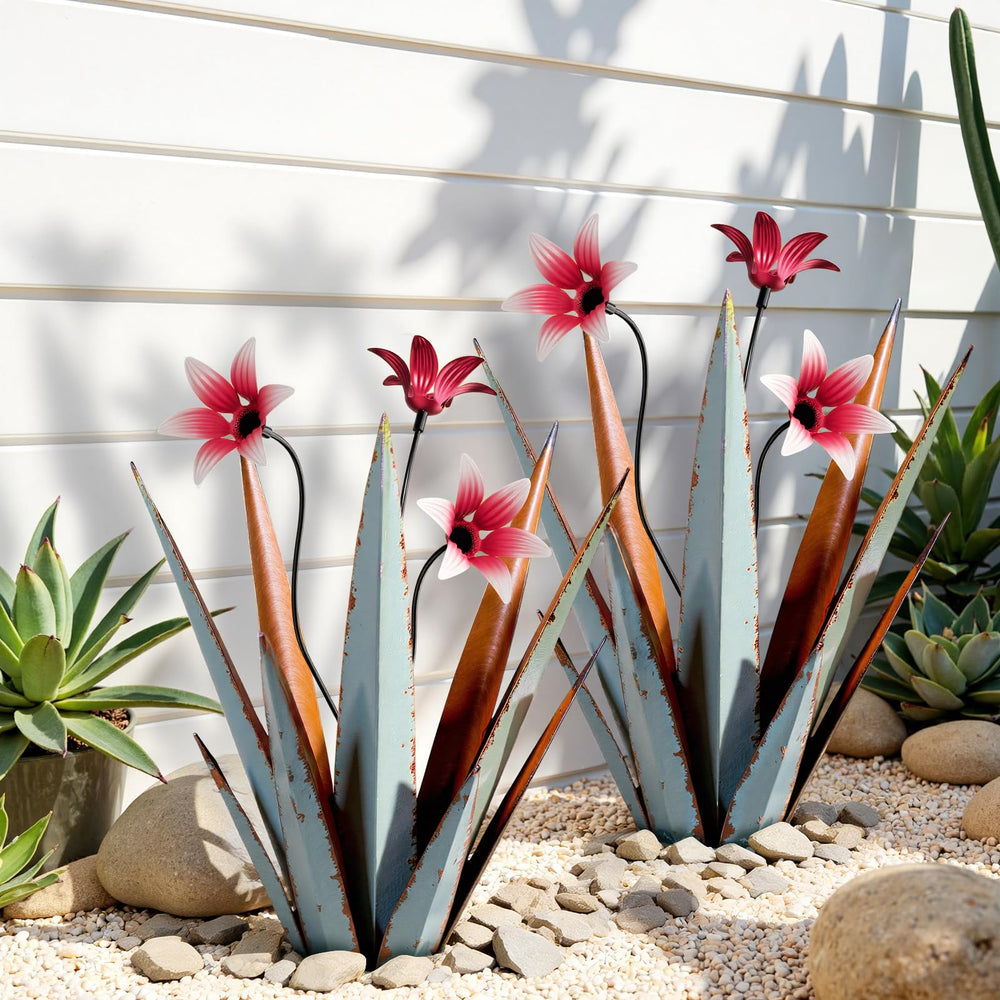 inihpocv front view of two agave sculptures showing durable yard appeal
