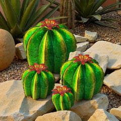 inihpocv front view of barrel cactus set shows durable garden accent