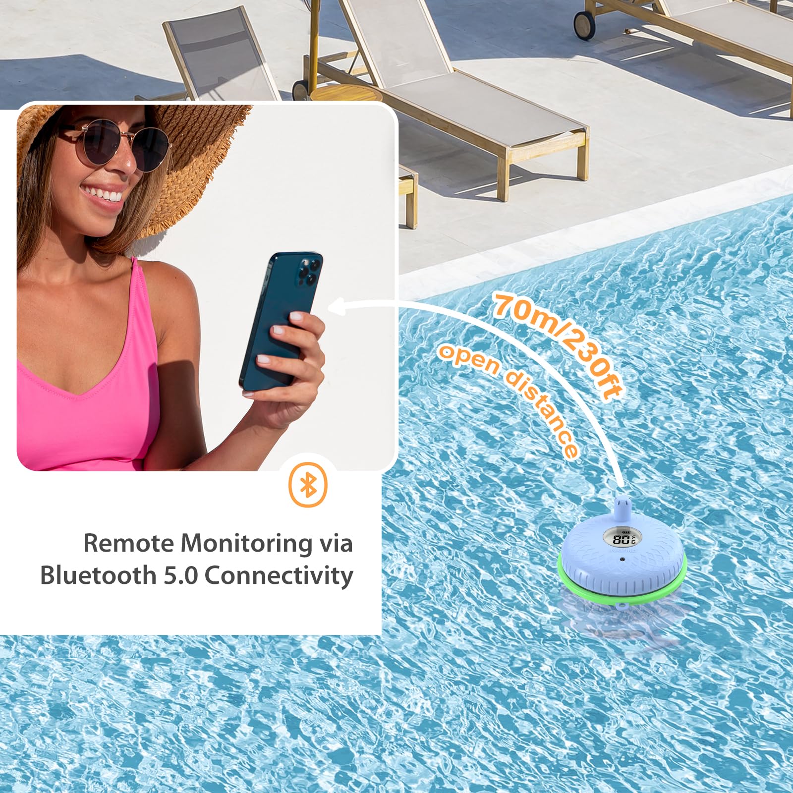 Inkbird floating on pool surface showing stable placement and continuous readings