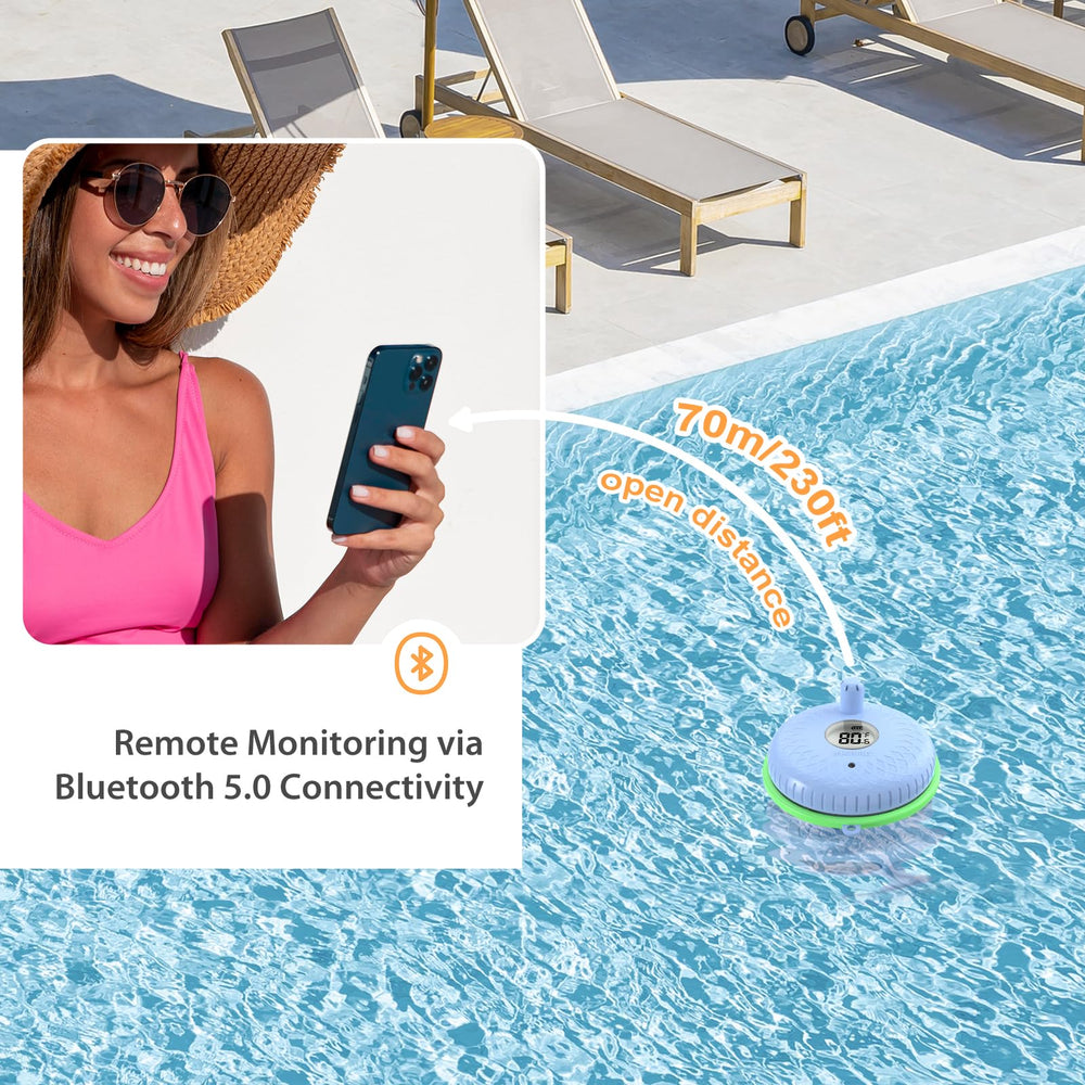 Inkbird floating on pool surface showing stable placement and continuous readings